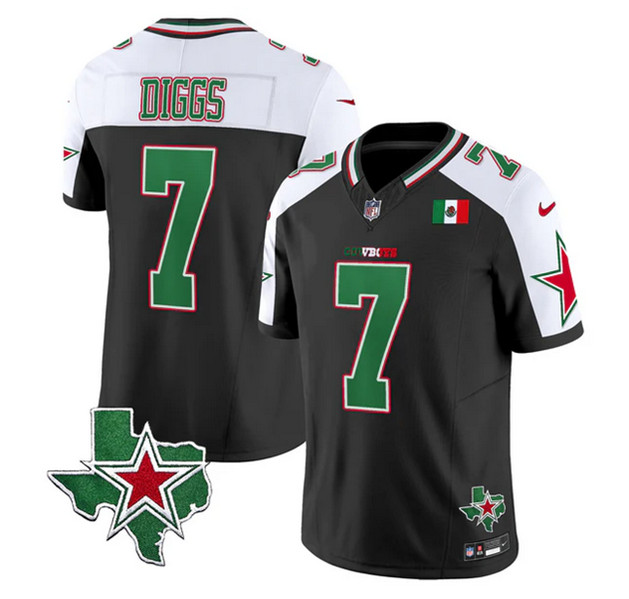 Men's Dallas Cowboys #7 Trevon Diggs 2024 Mexico Black White F.U.S.E. Stitched Football Jersey Men's Dallas Cowboys #7 Trevon Diggs 2024 Mexico Black White F.U.S.E. Stitched Football Jersey