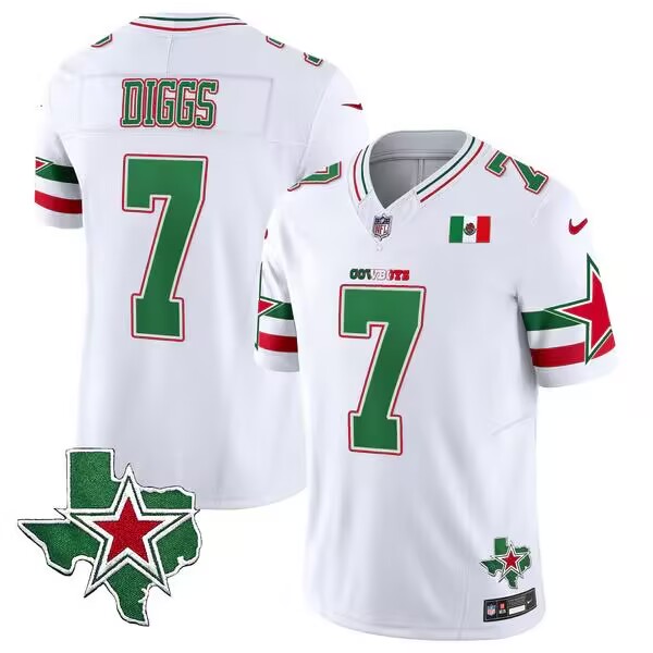 Men's Dallas Cowboys #7 Trevon Diggs 2024 Mexico White F.U.S.E. Stitched Football Jersey Men's Dallas Cowboys #7 Trevon Diggs 2024 Mexico White F.U.S.E. Stitched Football Jersey