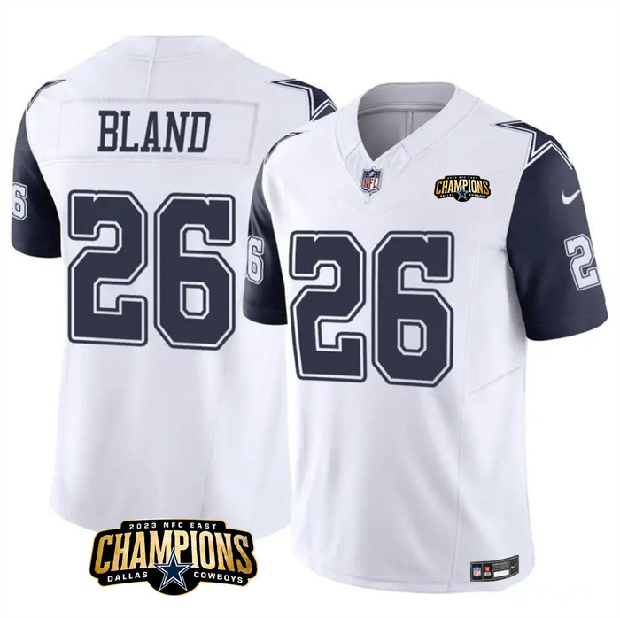 Men's Dallas Cowboys #26 DaRon Bland White Navy 2023 F.U.S.E. NFC East Champions Patch Stitched Football Jersey Men's Dallas Cowboys #26 DaRon Bland White Navy 2023 F.U.S.E. NFC East Champions Patch Stitched Football Jersey