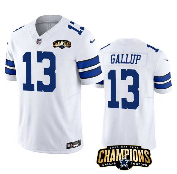 Men's Dallas Cowboys #13 Michael Gallup White 2023 F.U.S.E. NFC East Champions Patch Stitched Football Jersey Men's Dallas Cowboys #13 Michael Gallup White 2023 F.U.S.E. NFC East Champions Patch Stitched Football Jersey