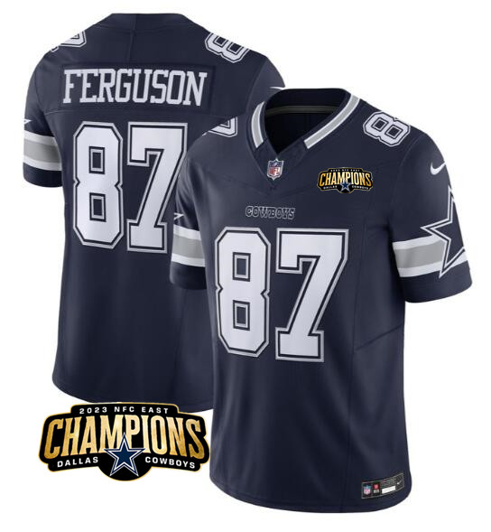 Men's Dallas Cowboys #87 Jake Ferguson Navy 2023 F.U.S.E. NFC East Champions Patch Stitched Football Jersey Men's Dallas Cowboys #87 Jake Ferguson Navy 2023 F.U.S.E. NFC East Champions Patch Stitched Football Jersey