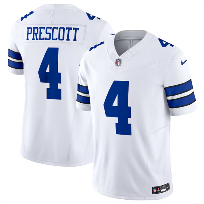 Men's Dallas Cowboys #4 Dak Prescott White 2023 F.U.S.E. Vapor Limited Stitched Football JerseyS Men's Dallas Cowboys #4 Dak Prescott White 2023 F.U.S.E. Vapor Limited Stitched Football JerseyS