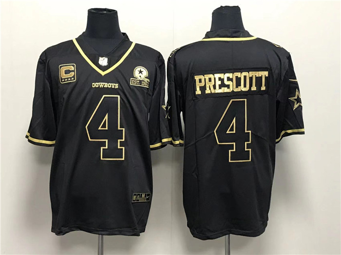 Men's Dallas Cowboys #4 Dak Prescott Black Gold With 1960 PatchAnd 4-Star C Patch Stitched Jersey Men's Dallas Cowboys #4 Dak Prescott Black Gold With 1960 PatchAnd 4-Star C Patch Stitched Jersey