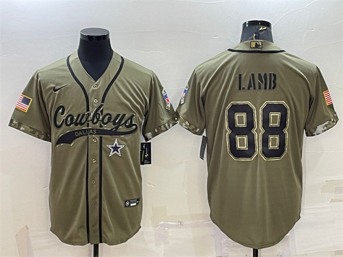 Men's Dallas Cowboys #88 CeeDee Lamb 2022 Olive Salute To Service Cool Base Stitched Baseball Jersey Men's Dallas Cowboys #88 CeeDee Lamb 2022 Olive Salute To Service Cool Base Stitched Baseball Jersey