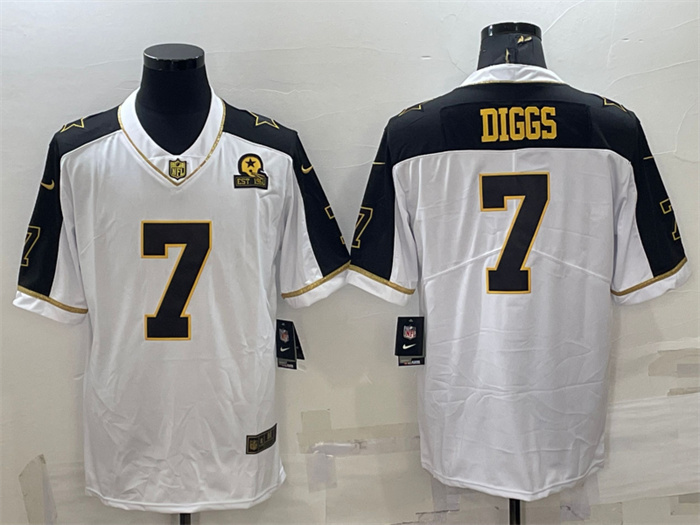 Men's Dallas Cowboys #7 Trevon Diggs White Gold With 1960 Patch Thanksgiving Vapor Untouchable Limited Stitched Football Jersey Men's Dallas Cowboys #7 Trevon Diggs White Gold With 1960 Patch Thanksgiving Vapor Untouchable Limited Stitched Football Jersey