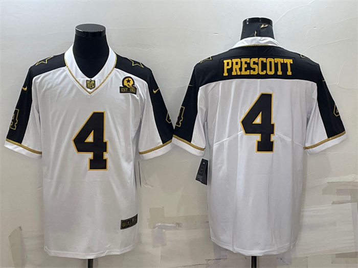 Men's Dallas Cowboys #4 Dak Prescott White Gold With 1960 Patch Thanksgiving Vapor Untouchable Limited Stitched Football Jersey Men's Dallas Cowboys #4 Dak Prescott White Gold With 1960 Patch Thanksgiving Vapor Untouchable Limited Stitched Football Jersey