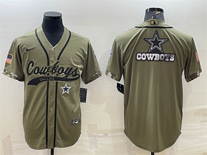 Men's Dallas Cowboys Olive Salute To Service Team Big Logo Cool Base Stitched Baseball Jersey Men's Dallas Cowboys Olive Salute To Service Team Big Logo Cool Base Stitched Baseball Jersey