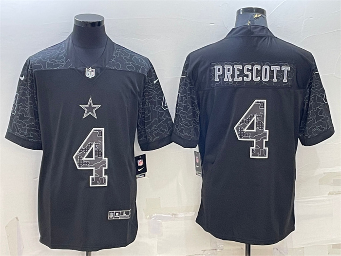 Men's Dallas Cowboys #4 Dak Prescott Black Reflective Limited Stitched Football Jersey Men's Dallas Cowboys #4 Dak Prescott Black Reflective Limited Stitched Football Jersey