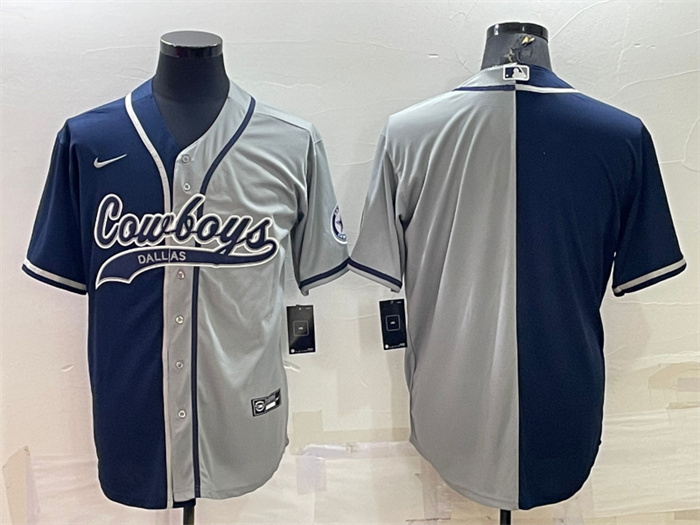 Men's Dallas Cowboys #11 Micah Parsons Navy Grey Split With Patch Cool Base Stitched Baseball Jersey Men's Dallas Cowboys #11 Micah Parsons Navy Grey Split With Patch Cool Base Stitched Baseball Jersey