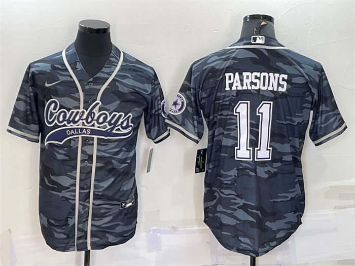 Men's Dallas Cowboys #11 Micah Parsons Grey Camo With Patch Cool Base Stitched Baseball Jersey Men's Dallas Cowboys #11 Micah Parsons Grey Camo With Patch Cool Base Stitched Baseball Jersey