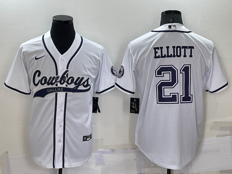 Men's Dallas Cowboys #21 Ezekiel Elliott White Cool Base Stitched Baseball Jersey Men's Dallas Cowboys #21 Ezekiel Elliott White Cool Base Stitched Baseball Jersey