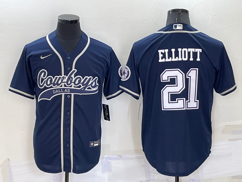 Men's Dallas Cowboys #21 Ezekiel Elliott Navy Cool Base Stitched Baseball Jersey Men's Dallas Cowboys #21 Ezekiel Elliott Navy Cool Base Stitched Baseball Jersey