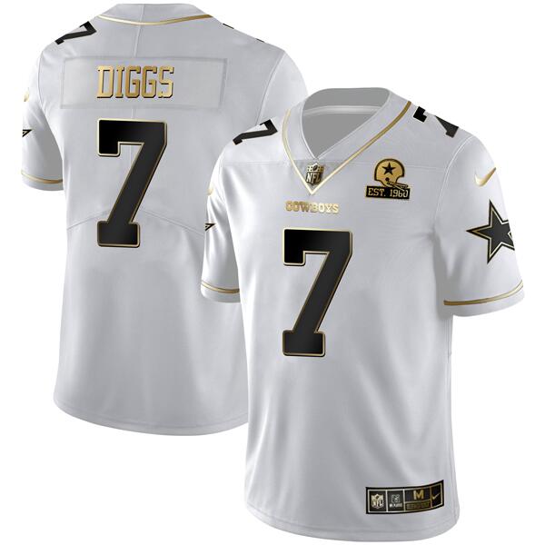 Men's Dallas Cowboys #7 Trevon Diggs White Golden Edition With 1960 Patch Limited Stitched Jersey Men's Dallas Cowboys #7 Trevon Diggs White Golden Edition With 1960 Patch Limited Stitched Jersey