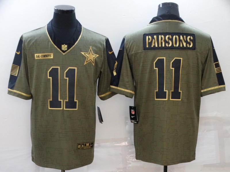 Men's Dallas Cowboys #11 Micah Parsons 2021 Olive Salute To Service Golden Limited Stitched Jersey Men's Dallas Cowboys #11 Micah Parsons 2021 Olive Salute To Service Golden Limited Stitched Jersey
