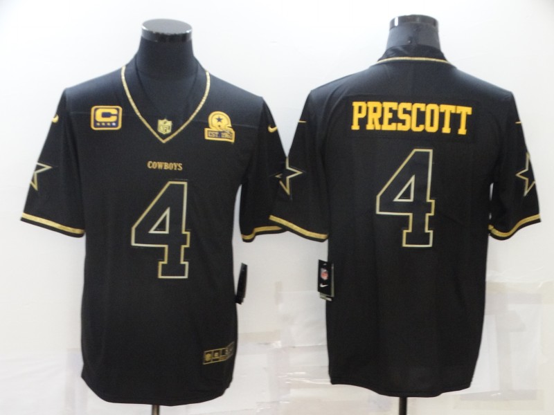 Men's Dallas Cowboys #4 Dak Prescott Black 60th Seasons Patch Golden Edition Stitched NFL Nike Limited Jersey Men's Dallas Cowboys #4 Dak Prescott Black 60th Seasons Patch Golden Edition Stitched NFL Nike Limited Jersey