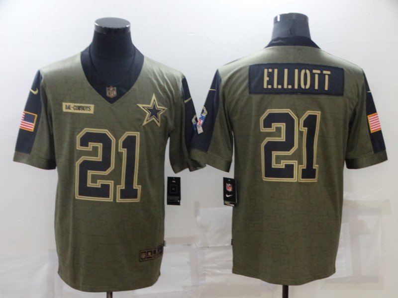 Men's Dallas Cowboys #21 Ezekiel Elliott Nike Olive 2021 Salute To Service Limited Player Jersey Men's Dallas Cowboys #21 Ezekiel Elliott Nike Olive 2021 Salute To Service Limited Player Jersey