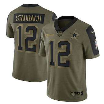 Men's Dallas Cowboys #12 Roger Staubach Nike Olive 2021 Salute To Service Retired Player Limited Jersey Men's Dallas Cowboys #12 Roger Staubach Nike Olive 2021 Salute To Service Retired Player Limited Jersey