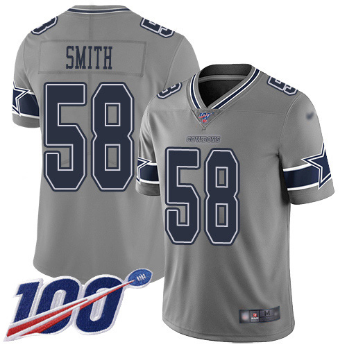 Nike Cowboys #58 Aldon Smith Gray Men's Stitched NFL Limited Inverted Legend 100th Season Jersey Nike Cowboys #58 Aldon Smith Gray Men's Stitched NFL Limited Inverted Legend 100th Season Jersey