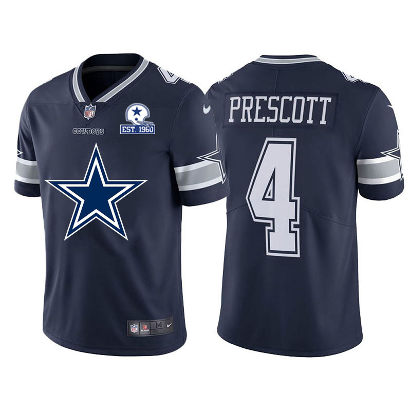 Dallas Cowboys #4 Dak Prescott Navy Blue Men's Nike Big Team Logo With Established In 1960 Patch Vapor Limited NFL Jersey Dallas Cowboys #4 Dak Prescott Navy Blue Men's Nike Big Team Logo With Established In 1960 Patch Vapor Limited NFL Jersey