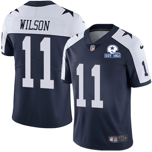 Nike Cowboys #11 Cedrick Wilson Navy Blue Thanksgiving Men's Stitched With Established In 1960 Patch NFL Vapor Untouchable Limited Throwback Jersey Nike Cowboys #11 Cedrick Wilson Navy Blue Thanksgiving Men's Stitched With Established In 1960 Patch NFL Vapor Untouchable Limited Throwback Jersey