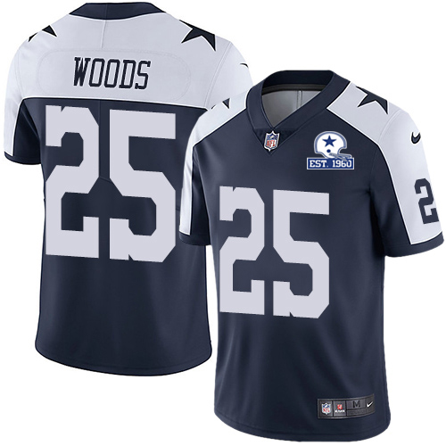 Nike Cowboys #25 Xavier Woods Navy Blue Thanksgiving Men's Stitched With Established In 1960 Patch NFL Vapor Untouchable Limited Throwback Jersey Nike Cowboys #25 Xavier Woods Navy Blue Thanksgiving Men's Stitched With Established In 1960 Patch NFL Vapor Untouchable Limited Throwback Jersey