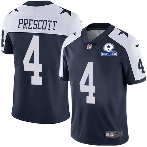 Nike Cowboys #4 Dak Prescott Navy Blue Thanksgiving Men's Stitched With Established In 1960 Patch NFL Vapor Untouchable Limited Throwback Jersey Nike Cowboys #4 Dak Prescott Navy Blue Thanksgiving Men's Stitched With Established In 1960 Patch NFL Vapor Untouchable Limited Throwback Jersey