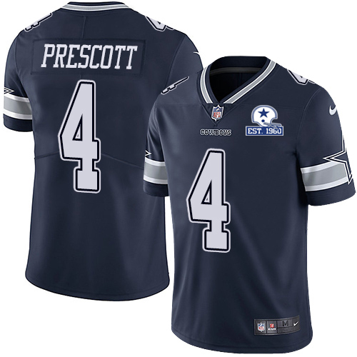 Nike Cowboys #4 Dak Prescott Navy Blue Team Color Men's Stitched With Established In 1960 Patch NFL Vapor Untouchable Limited Jersey Nike Cowboys #4 Dak Prescott Navy Blue Team Color Men's Stitched With Established In 1960 Patch NFL Vapor Untouchable Limited Jersey