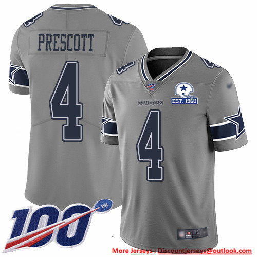 Nike Cowboys #4 Dak Prescott Gray Men's Stitched With Established In 1960 Patch NFL Limited Inverted Legend 100th Season Jersey Nike Cowboys #4 Dak Prescott Gray Men's Stitched With Established In 1960 Patch NFL Limited Inverted Legend 100th Season Jersey
