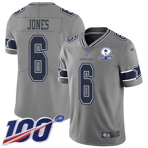 Nike Cowboys #6 Chris Jones Gray Men's Stitched With Established In 1960 Patch NFL Limited Inverted Legend 100th Season Jersey Nike Cowboys #6 Chris Jones Gray Men's Stitched With Established In 1960 Patch NFL Limited Inverted Legend 100th Season Jersey