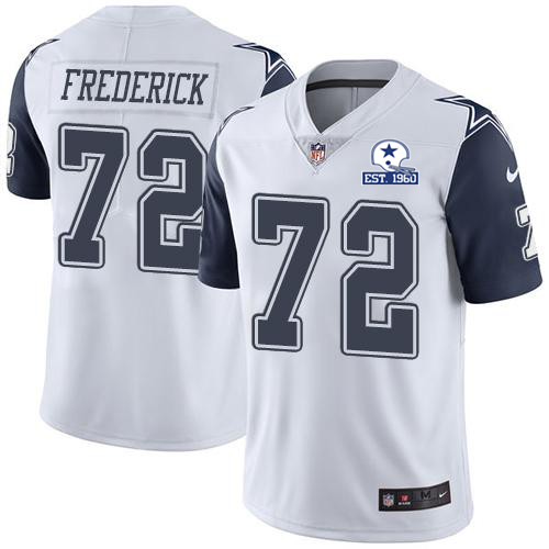 Nike Cowboys #72 Travis Frederick White Men's Stitched With Established In 1960 Patch NFL Limited Rush Jersey Nike Cowboys #72 Travis Frederick White Men's Stitched With Established In 1960 Patch NFL Limited Rush Jersey