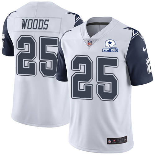 Nike Cowboys #25 Xavier Woods White Men's Stitched With Established In 1960 Patch NFL Limited Rush Jersey Nike Cowboys #25 Xavier Woods White Men's Stitched With Established In 1960 Patch NFL Limited Rush Jersey