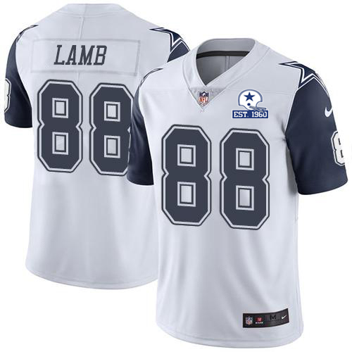 Nike Cowboys #88 CeeDee Lamb White Men's Stitched With Established In 1960 Patch NFL Limited Rush Jersey Nike Cowboys #88 CeeDee Lamb White Men's Stitched With Established In 1960 Patch NFL Limited Rush Jersey