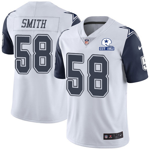 Nike Cowboys #58 Aldon Smith White Men's Stitched With Established In 1960 Patch NFL Limited Rush Jersey Nike Cowboys #58 Aldon Smith White Men's Stitched With Established In 1960 Patch NFL Limited Rush Jersey