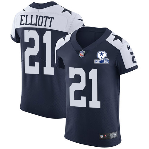 Nike Cowboys #21 Ezekiel Elliott Navy Blue Thanksgiving Men's Stitched With Established In 1960 Patch NFL Vapor Untouchable Throwback Elite Jersey Nike Cowboys #21 Ezekiel Elliott Navy Blue Thanksgiving Men's Stitched With Established In 1960 Patch NFL Vapor Untouchable Throwback Elite Jersey