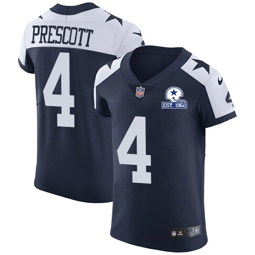 Nike Cowboys #4 Dak Prescott Navy Blue Thanksgiving Men's Stitched With Established In 1960 Patch NFL Vapor Untouchable Throwback Elite Jersey Nike Cowboys #4 Dak Prescott Navy Blue Thanksgiving Men's Stitched With Established In 1960 Patch NFL Vapor Untouchable Throwback Elite Jersey