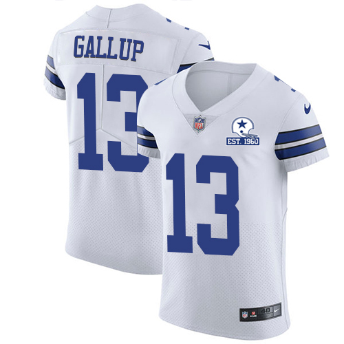 Nike Cowboys #13 Michael Gallup White Men's Stitched With Established In 1960 Patch NFL New Elite Jersey Nike Cowboys #13 Michael Gallup White Men's Stitched With Established In 1960 Patch NFL New Elite Jersey