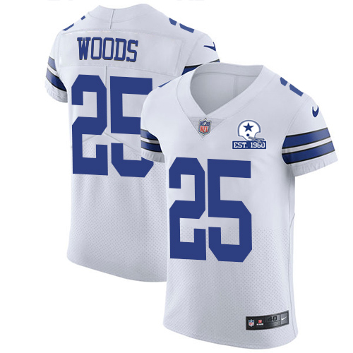 Nike Cowboys #25 Xavier Woods White Men's Stitched With Established In 1960 Patch NFL New Elite Jersey Nike Cowboys #25 Xavier Woods White Men's Stitched With Established In 1960 Patch NFL New Elite Jersey