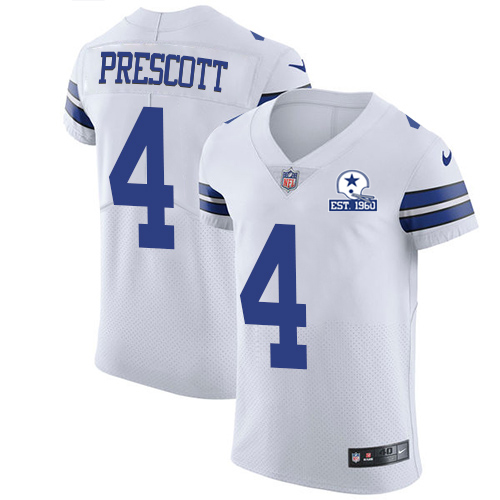Nike Cowboys #4 Dak Prescott White Men's Stitched With Established In 1960 Patch NFL New Elite Jersey Nike Cowboys #4 Dak Prescott White Men's Stitched With Established In 1960 Patch NFL New Elite Jersey