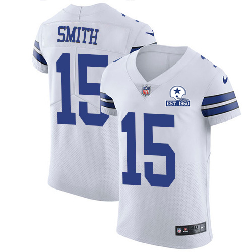 Nike Cowboys #15 Devin Smith White Men's Stitched With Established In 1960 Patch NFL New Elite Jersey Nike Cowboys #15 Devin Smith White Men's Stitched With Established In 1960 Patch NFL New Elite Jersey