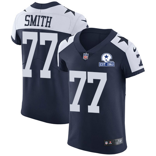 Nike Cowboys #77 Tyron Smith Navy Blue Thanksgiving Men's Stitched With Established In 1960 Patch NFL Vapor Untouchable Throwback Elite Jersey Nike Cowboys #77 Tyron Smith Navy Blue Thanksgiving Men's Stitched With Established In 1960 Patch NFL Vapor Untouchable Throwback Elite Jersey