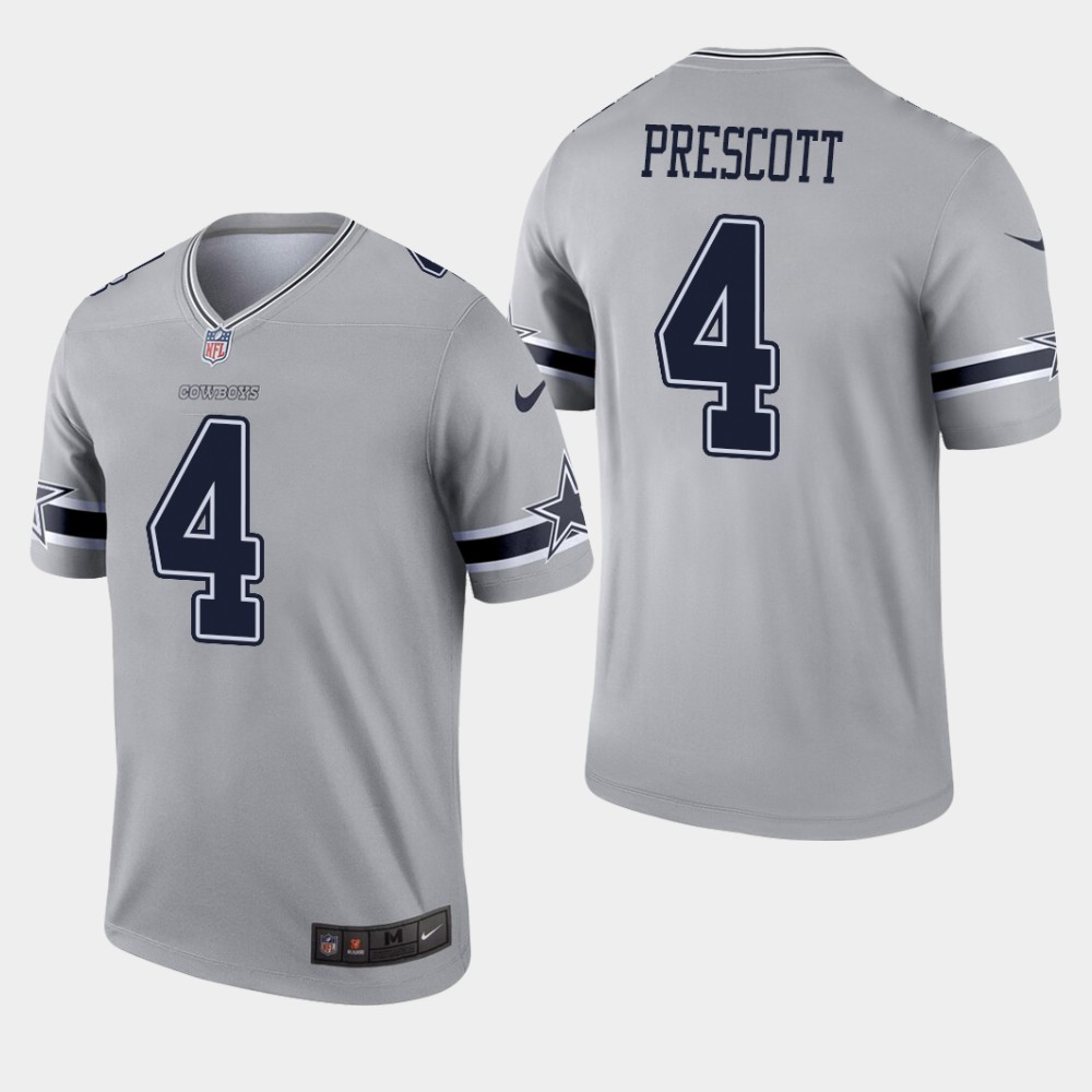 Dallas Cowboys #4 Dak Prescott Inverted Legend Gray Jersey Dallas Cowboys #4 Dak Prescott Inverted Legend Gray Jersey