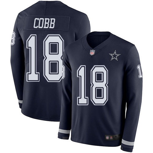 Cowboys #18 Randall Cobb Navy Blue Team Color Men's Stitched Football Limited Therma Long Sleeve Jersey Cowboys #18 Randall Cobb Navy Blue Team Color Men's Stitched Football Limited Therma Long Sleeve Jersey