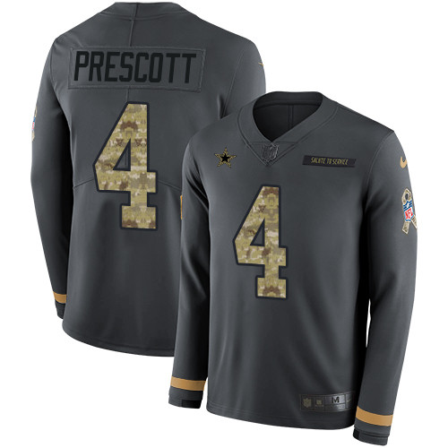 Nike Cowboys #4 Dak Prescott Anthracite Salute to Service Men's Stitched NFL Limited Therma Long Sleeve Jersey Nike Cowboys #4 Dak Prescott Anthracite Salute to Service Men's Stitched NFL Limited Therma Long Sleeve Jersey