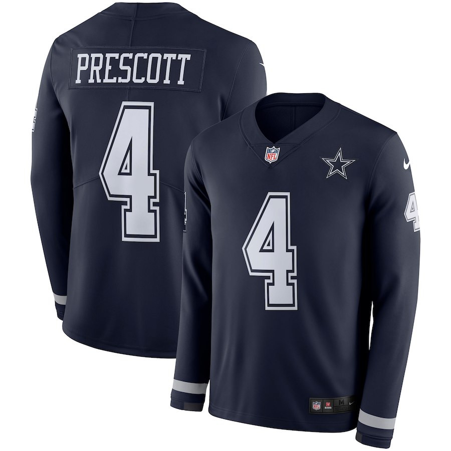 Nike Cowboys 4 Dak Prescott Navy Therma Long Sleeve Jersey Nike Cowboys 4 Dak Prescott Navy Therma Long Sleeve Jersey