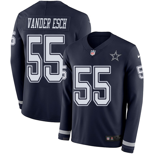 Nike Cowboys #55 Leighton Vander Esch Navy Blue Team Color Men's Stitched NFL Limited Therma Long Sleeve Jersey Nike Cowboys #55 Leighton Vander Esch Navy Blue Team Color Men's Stitched NFL Limited Therma Long Sleeve Jersey