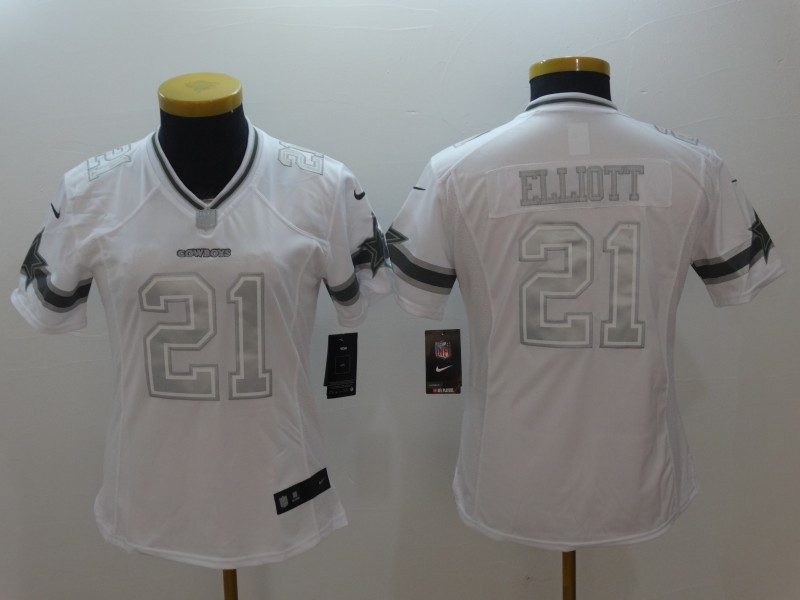Women Nike Cowboys 21 Ezekiel Elliott White Women Platinum Limited Jersey Women Nike Cowboys 21 Ezekiel Elliott White Women Platinum Limited Jersey