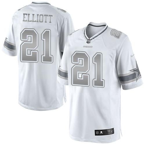 Nike Cowboys #21 Ezekiel Elliott White Men's Stitched NFL Limited Platinum Jersey Nike Cowboys #21 Ezekiel Elliott White Men's Stitched NFL Limited Platinum Jersey