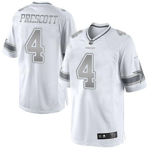 Nike Cowboys #4 Dak Prescott White Men's Stitched NFL Limited Platinum Jersey Nike Cowboys #4 Dak Prescott White Men's Stitched NFL Limited Platinum Jersey