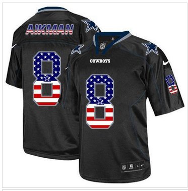 NEW Dallas Cowboys #8 Troy Aikman Black NFL Elite USA Flag Fashion Jersey