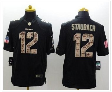 New Dallas Cowboys #12 Roger Staubach Black NFL Limited Salute to Service Jersey